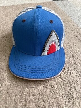 Blue Kids Shark Flatbill Trucker SnapBack Aksels Hat- Ages 2-8